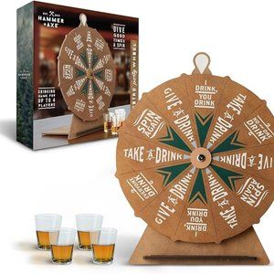 Hammer + Axe Vintage Drinking Wheel Game with 4 Shot Glasses, Tabletop NEW